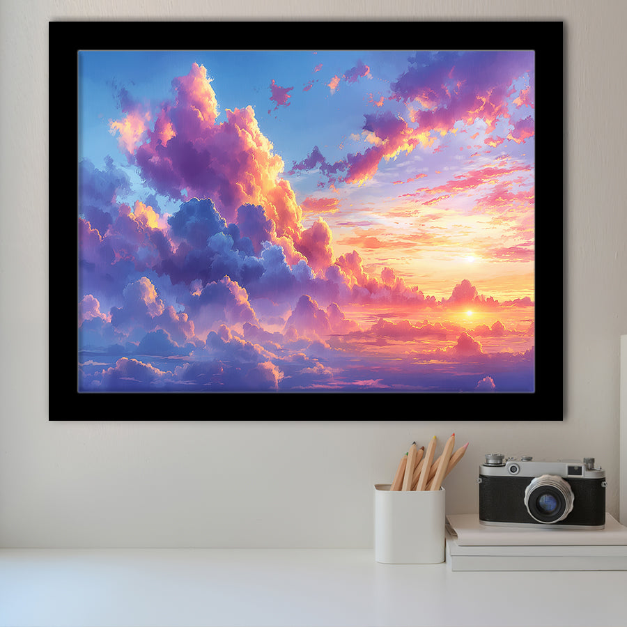 Melancholy Pastel Lemon Pink Clouds, Painting Art, Framed Art Print Wall Art Home Decor