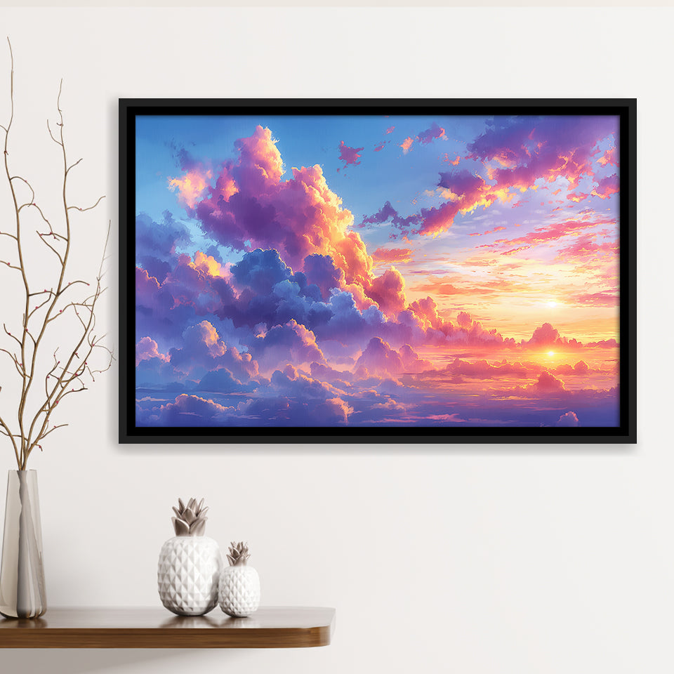 Melancholy Pastel Lemon Pink Clouds, Floating Frame, Framed Canvas Print Wall Art Home Decor