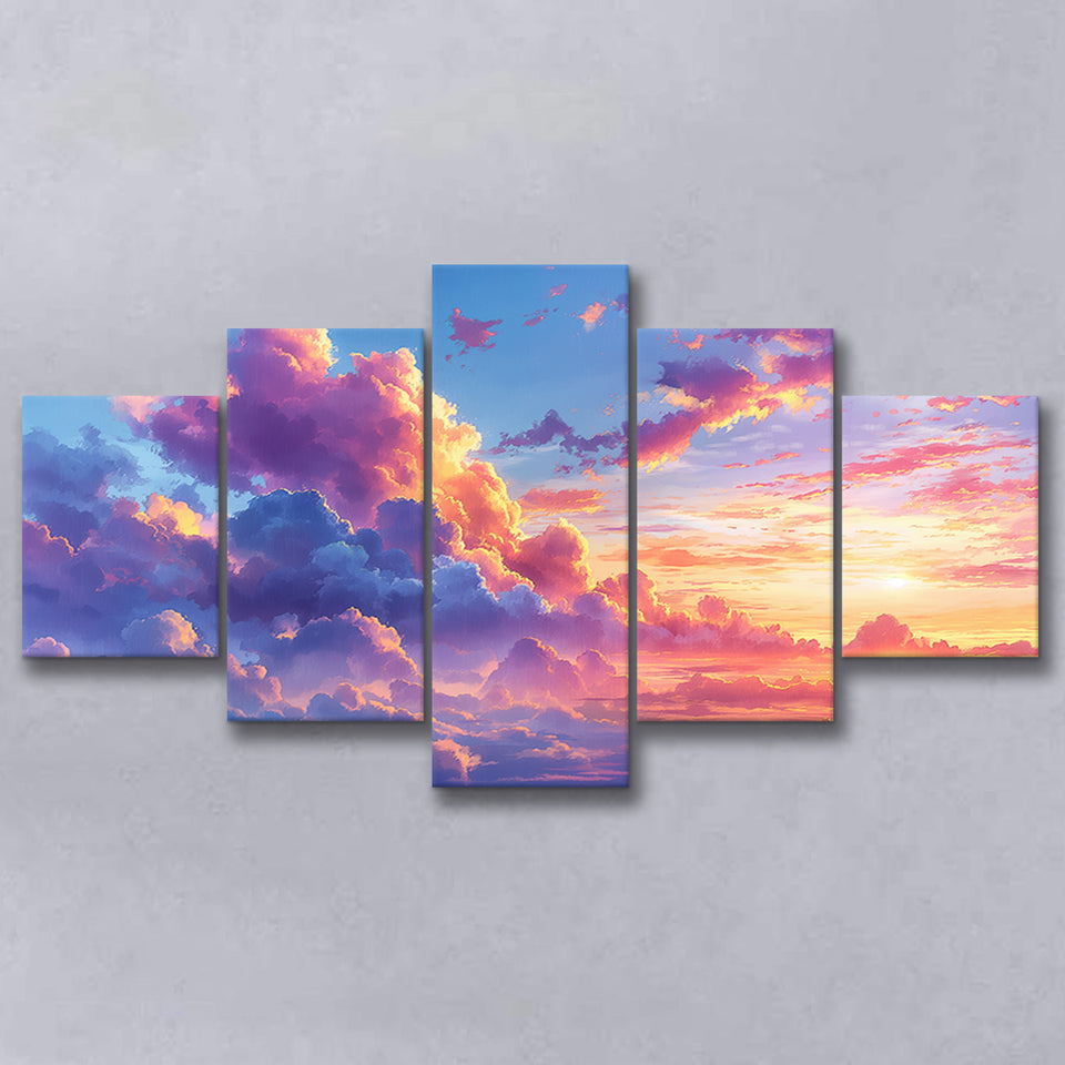 Melancholy Pastel Lemon Pink Clouds, Multi Panel,Mixed Canvas Print Wall Art Decor
