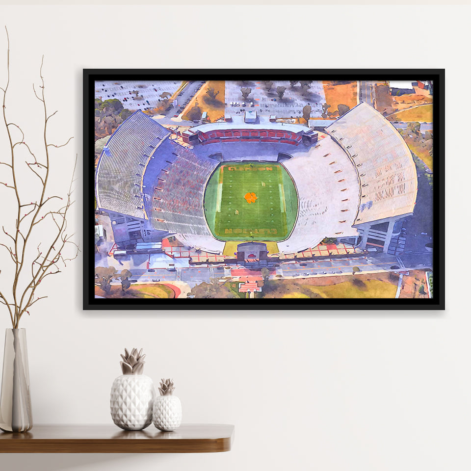 Memorial Stadium Clemson WaterColor Framed Canvas Prints, Stadium Art Gifts, Floating Frame