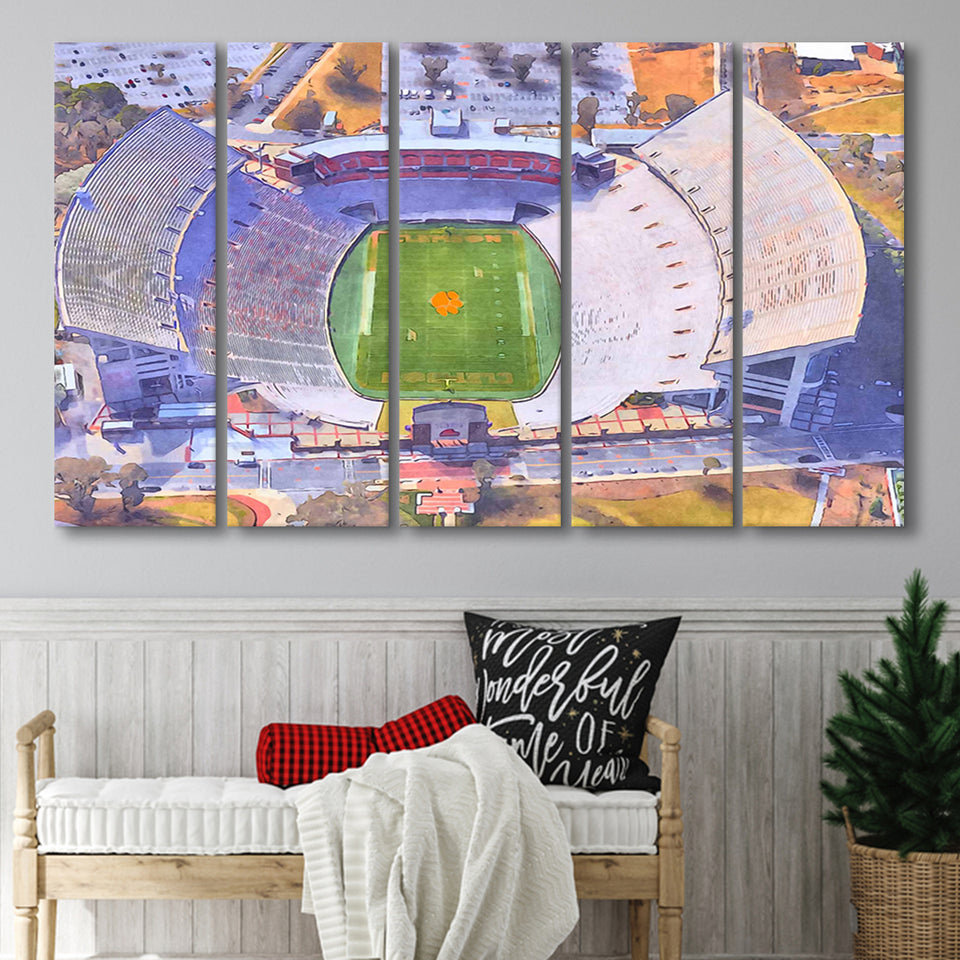 Memorial Stadium Clemson WaterColor 5 Panels B Mixed Canvas Prints, Extra Large