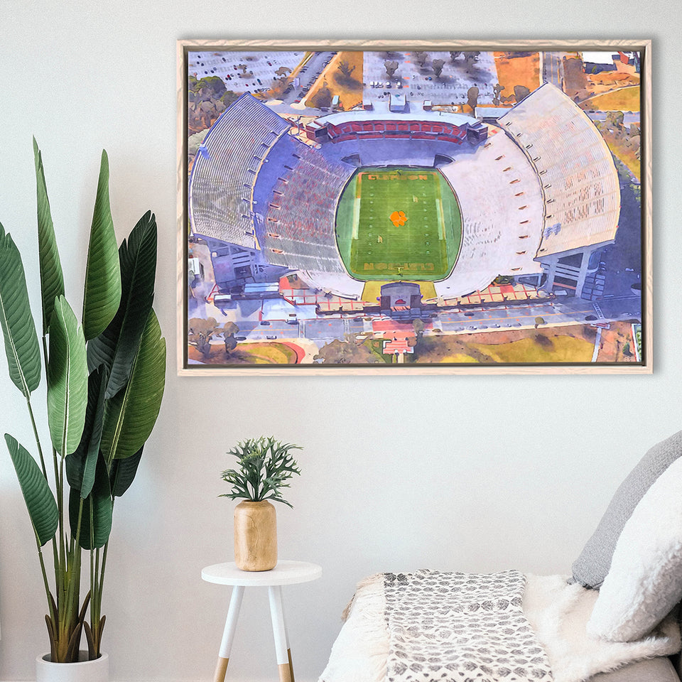 Memorial Stadium Clemson WaterColor Framed Canvas Prints, Stadium Art Gifts, Floating Frame