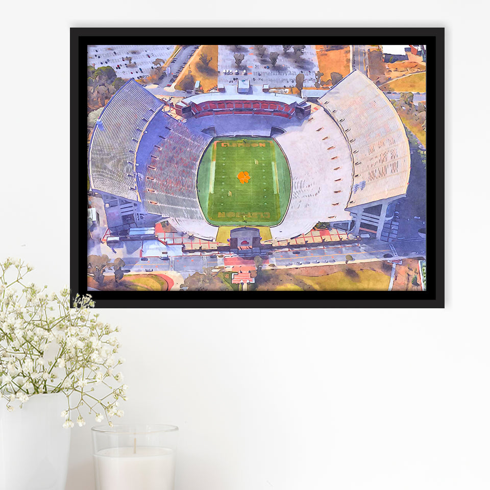 Memorial Stadium Clemson WaterColor Framed Canvas Prints, Stadium Art Gifts, Floating Frame