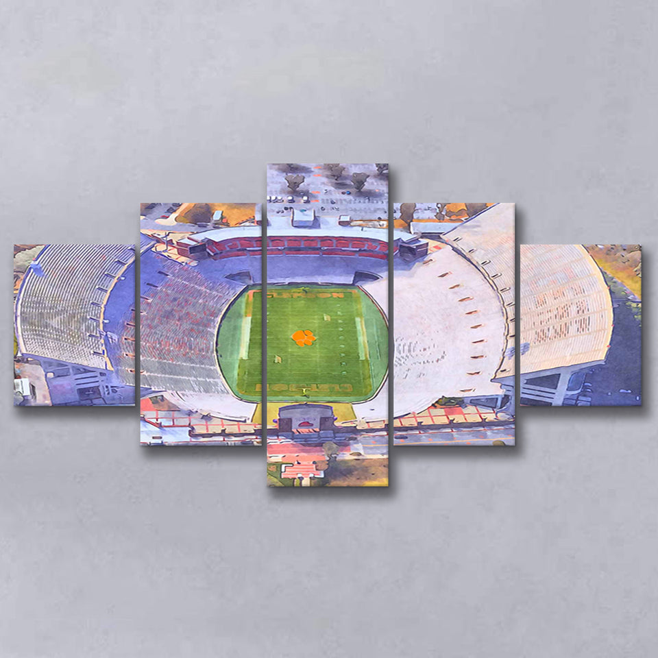 Memorial Stadium Clemson WaterColor 5 Panels Mix Canvas Prints, Pickens County South Carolina Watercolor