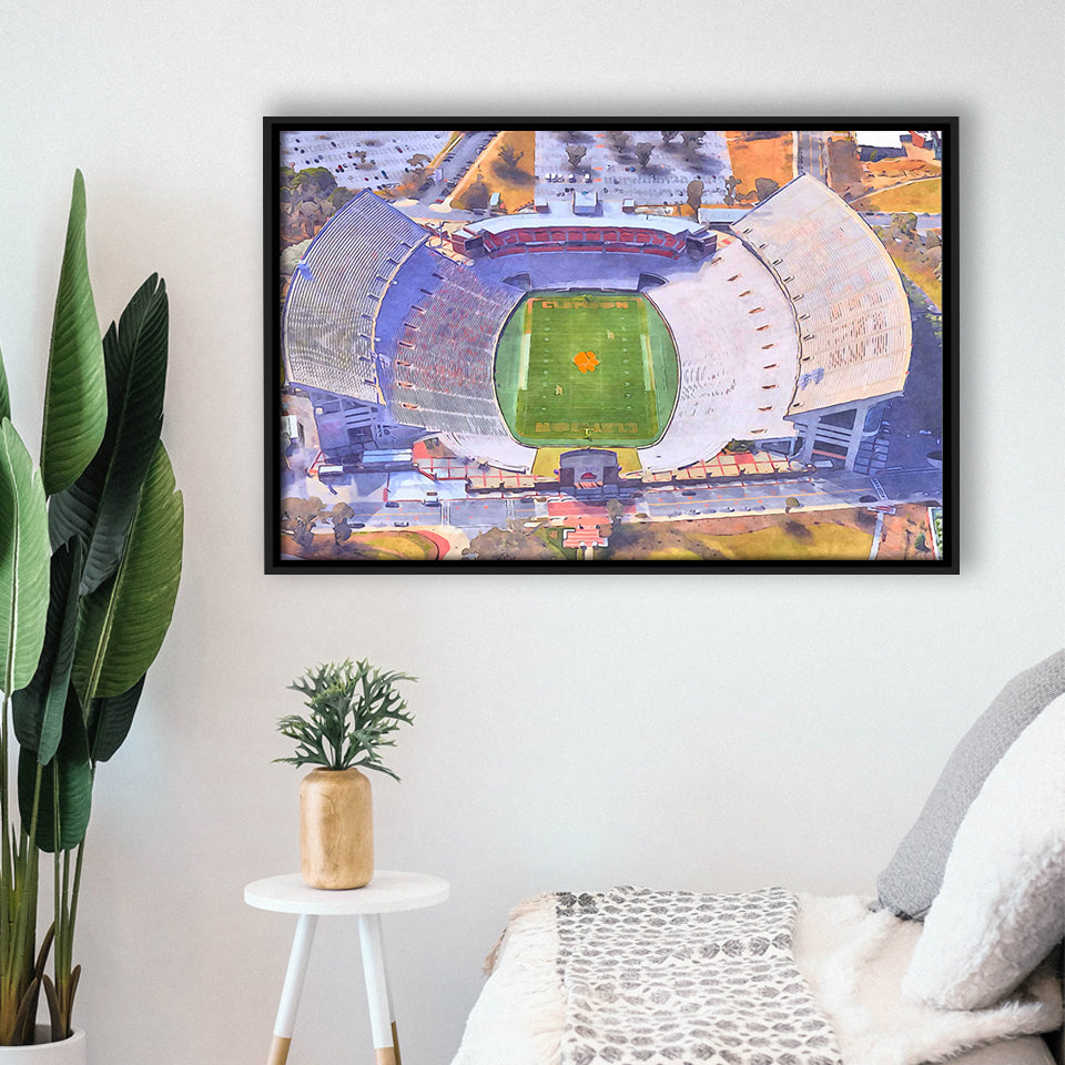 Memorial Stadium Clemson WaterColor Framed Canvas Prints, Stadium Art Gifts, Floating Frame