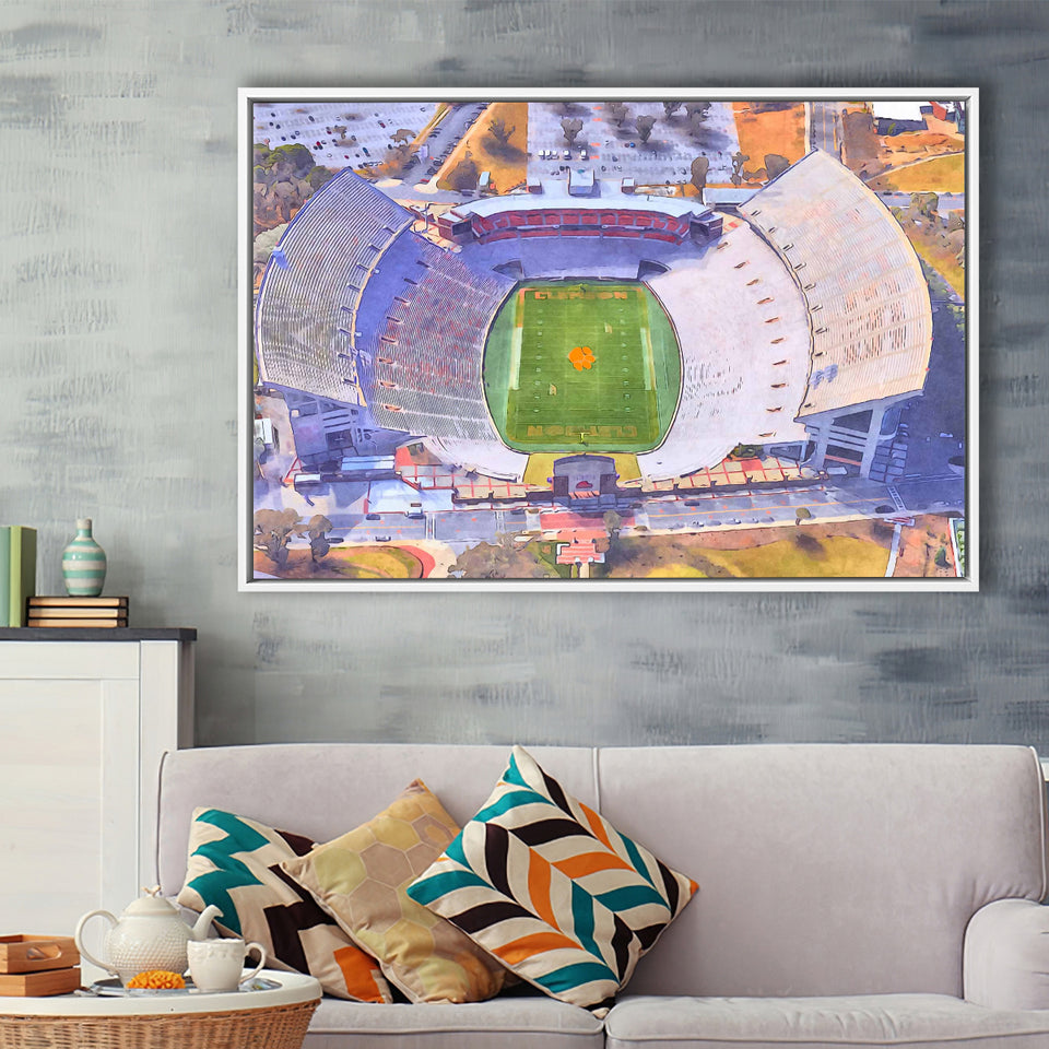 Memorial Stadium Clemson WaterColor Framed Canvas Prints, Stadium Art Gifts, Floating Frame