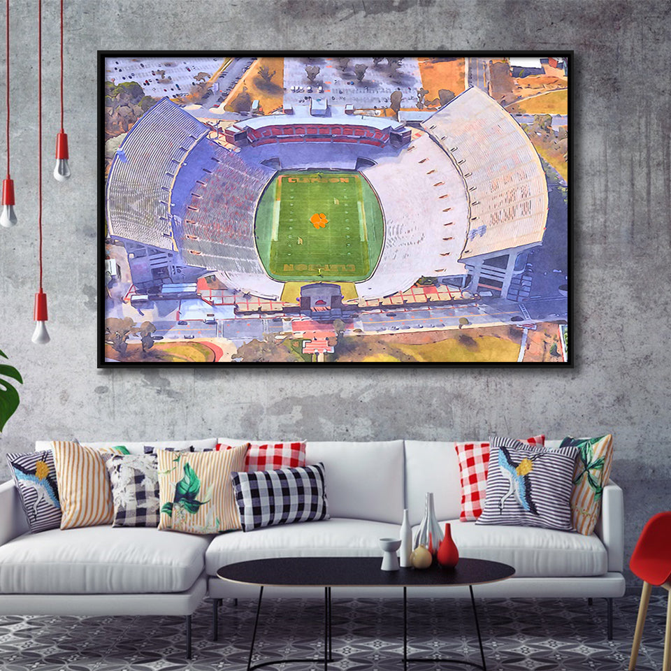 Memorial Stadium Clemson WaterColor Framed Canvas Prints, Stadium Art Gifts, Floating Frame