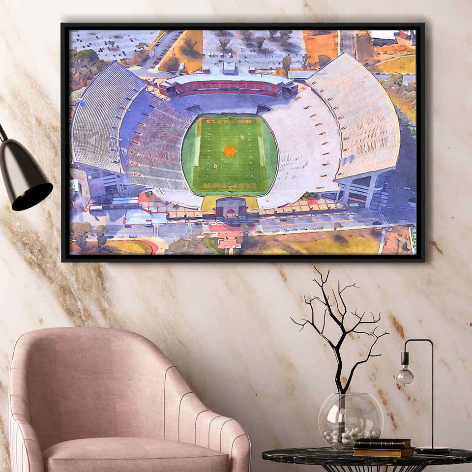 Memorial Stadium Clemson WaterColor Framed Canvas Prints, Stadium Art Gifts, Floating Frame