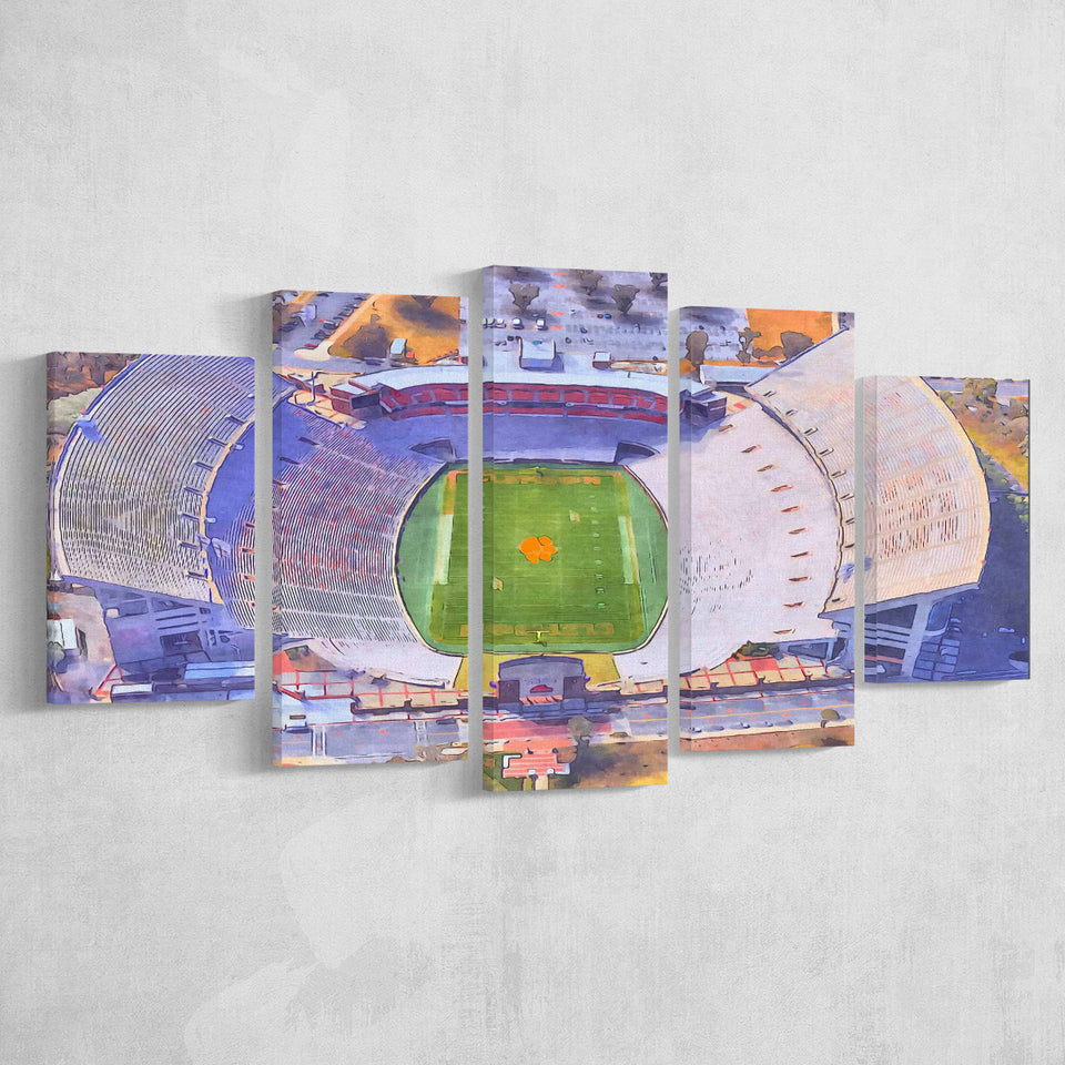 Memorial Stadium Clemson WaterColor 5 Panels Mix Canvas Prints, Pickens County South Carolina Watercolor