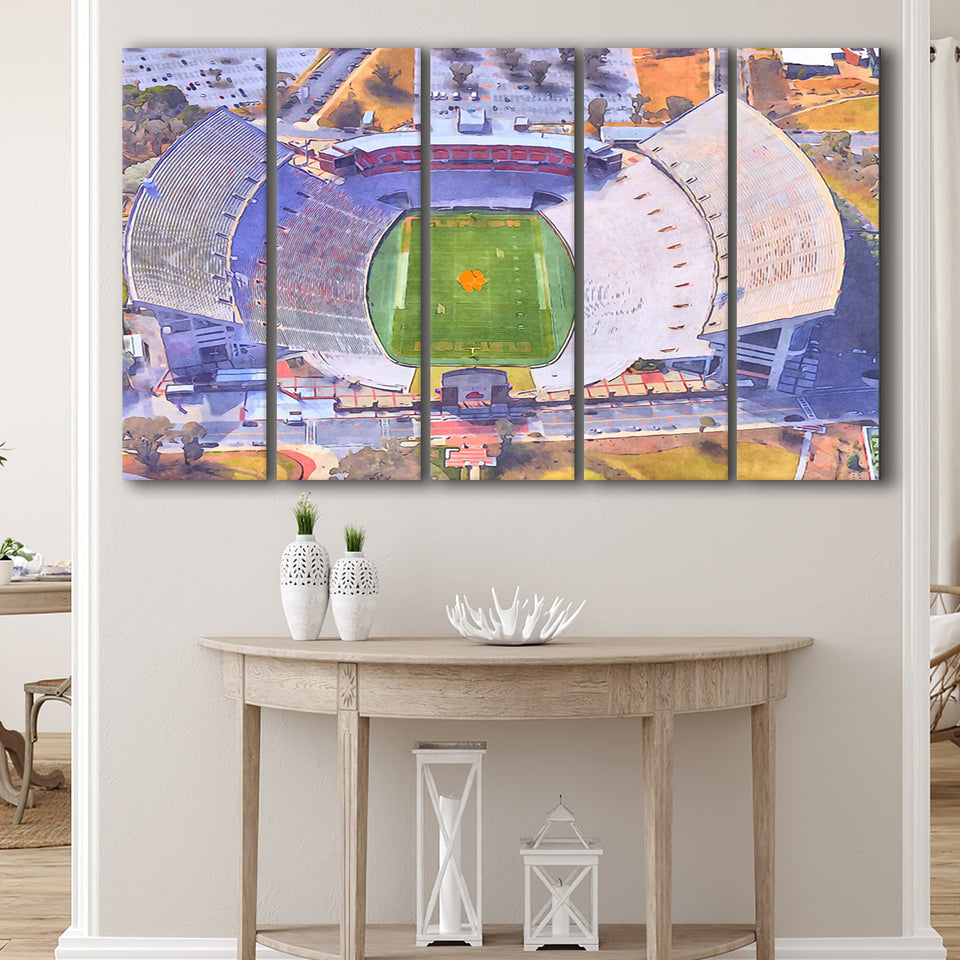 Memorial Stadium Clemson WaterColor 5 Panels B Mixed Canvas Prints, Extra Large
