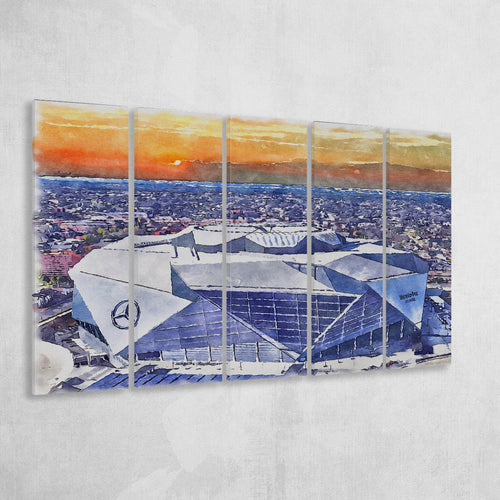 Mercedes-Benz Stadium WaterColor 5 Panels B Mixed Canvas Prints, Extra Large, Atlanta Georgia Watercolor