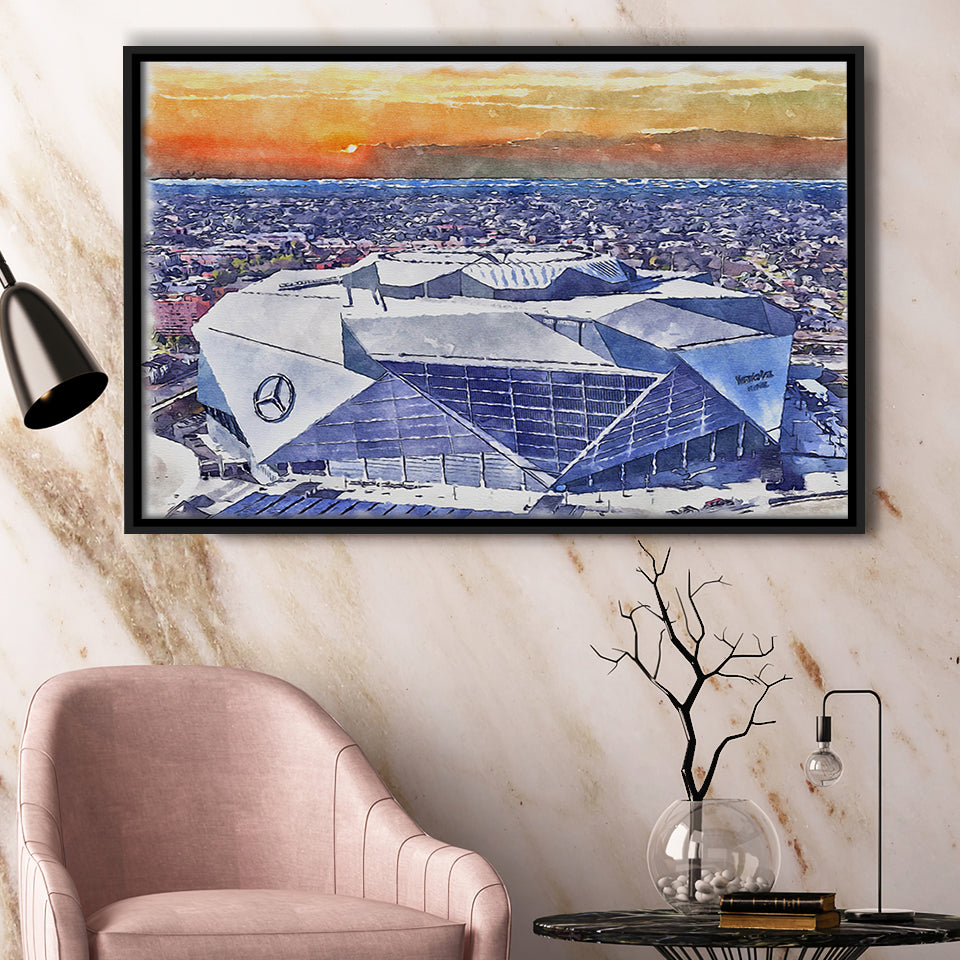 Mercedes-Benz Stadium WaterColor Framed Canvas Prints, Atlanta Georgia Watercolor, Stadium Art Gifts, Floating Frame
