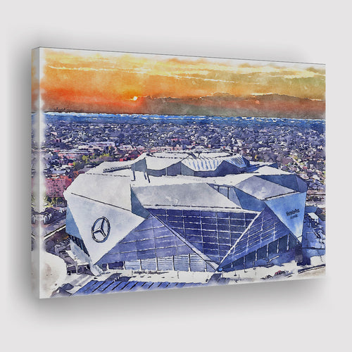 Mercedes-Benz Stadium WaterColor Canvas Prints, Atlanta Georgia Watercolor, Stadium Art Gifts