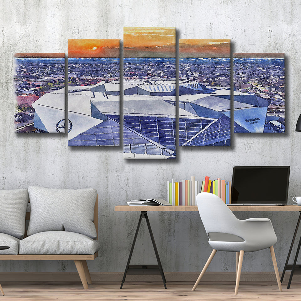 Mercedes-Benz Stadium WaterColor 5 Panels Mix Canvas Prints, Atlanta Georgia Watercolor, Large Stadium Canvas