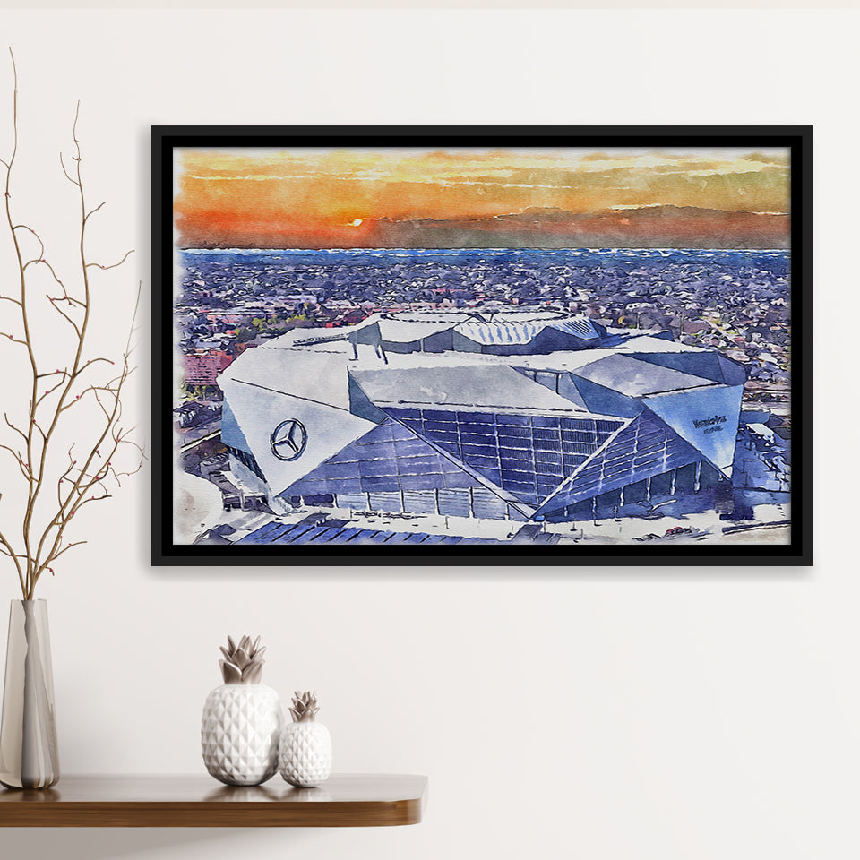 Mercedes-Benz Stadium WaterColor Framed Canvas Prints, Atlanta Georgia Watercolor, Stadium Art Gifts, Floating Frame