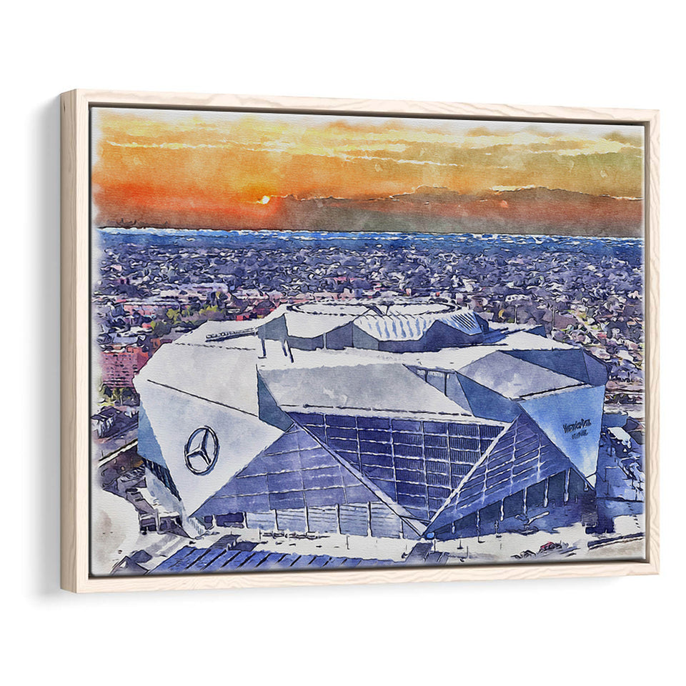 Mercedes-Benz Stadium WaterColor Framed Canvas Prints, Atlanta Georgia Watercolor, Stadium Art Gifts, Floating Frame