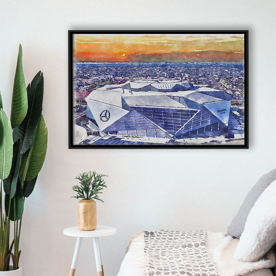 Mercedes-Benz Stadium WaterColor Framed Canvas Prints, Atlanta Georgia Watercolor, Stadium Art Gifts, Floating Frame