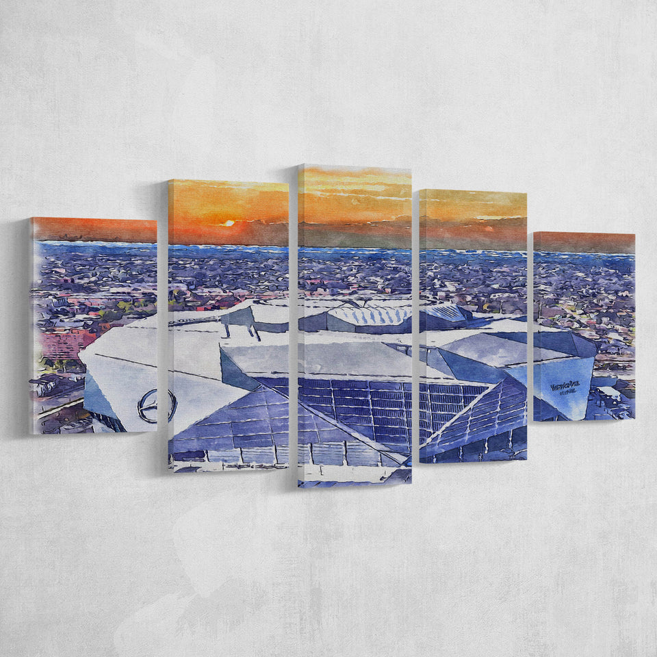 Mercedes-Benz Stadium WaterColor 5 Panels Mix Canvas Prints, Atlanta Georgia Watercolor, Large Stadium Canvas