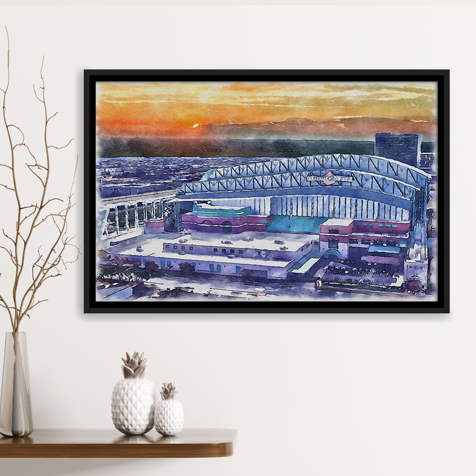 Minute Maid Park WaterColor Framed Canvas Prints, Houston Texas Baseball Watercolor, Stadium Art Gifts, Floating Frame