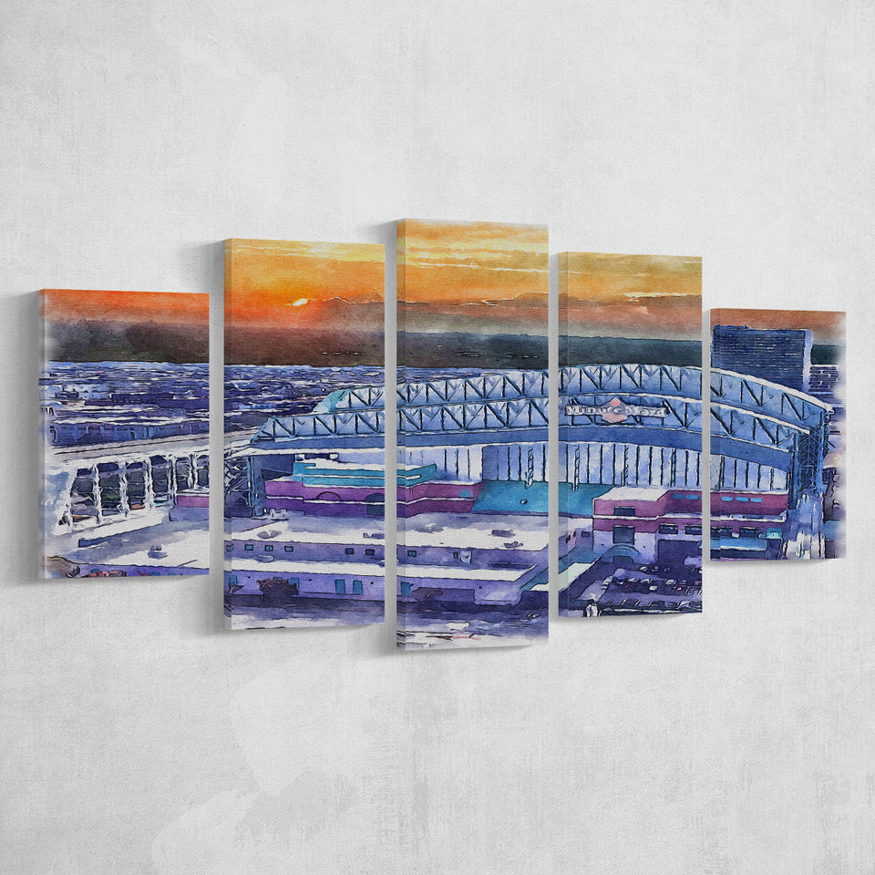 Minute Maid Park WaterColor 5 Panels Mix Canvas Prints, Houston Texas Baseball Watercolor, Large Stadium Canvas