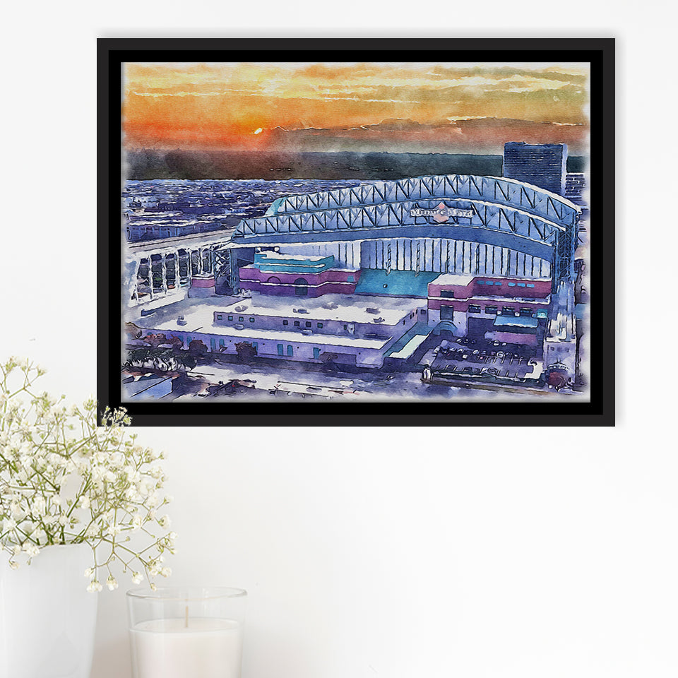 Minute Maid Park WaterColor Framed Canvas Prints, Houston Texas Baseball Watercolor, Stadium Art Gifts, Floating Frame