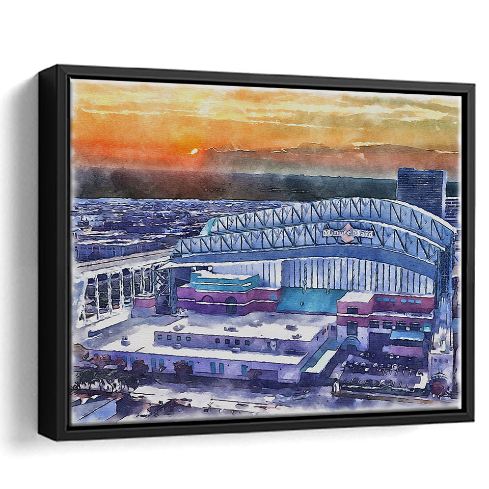 Minute Maid Park WaterColor Framed Canvas Prints, Houston Texas Baseball Watercolor, Stadium Art Gifts, Floating Frame