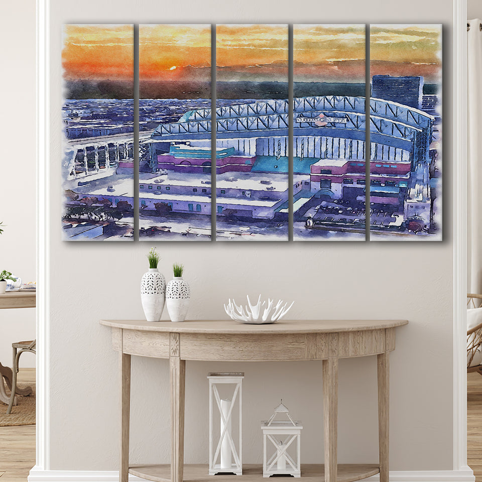 Minute Maid Park WaterColor 5 Panels B Mixed Canvas Prints, Extra Large, Houston Texas Baseball Watercolor
