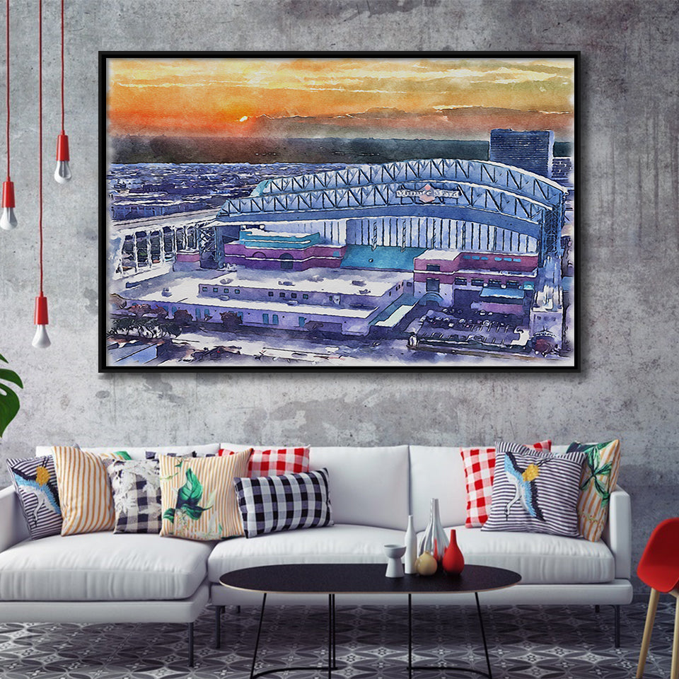 Minute Maid Park WaterColor Framed Canvas Prints, Houston Texas Baseball Watercolor, Stadium Art Gifts, Floating Frame