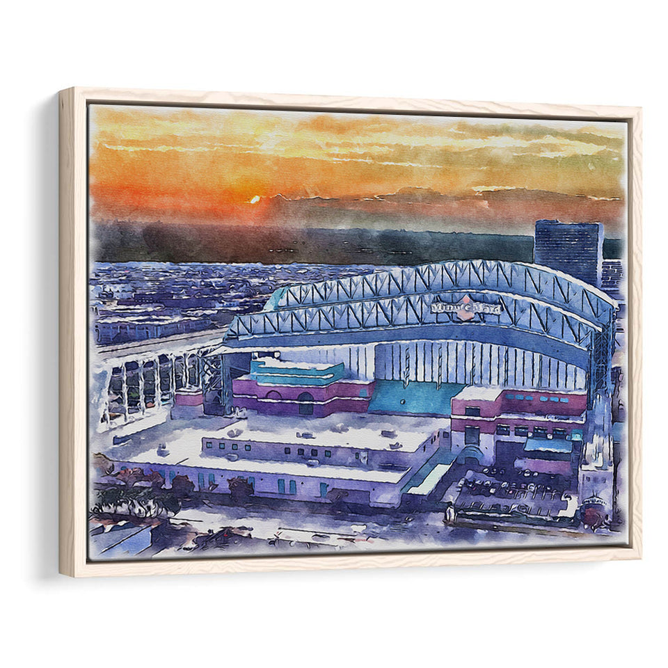 Minute Maid Park WaterColor Framed Canvas Prints, Houston Texas Baseball Watercolor, Stadium Art Gifts, Floating Frame