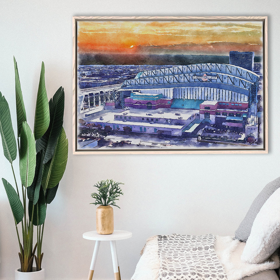 Minute Maid Park WaterColor Framed Canvas Prints, Houston Texas Baseball Watercolor, Stadium Art Gifts, Floating Frame