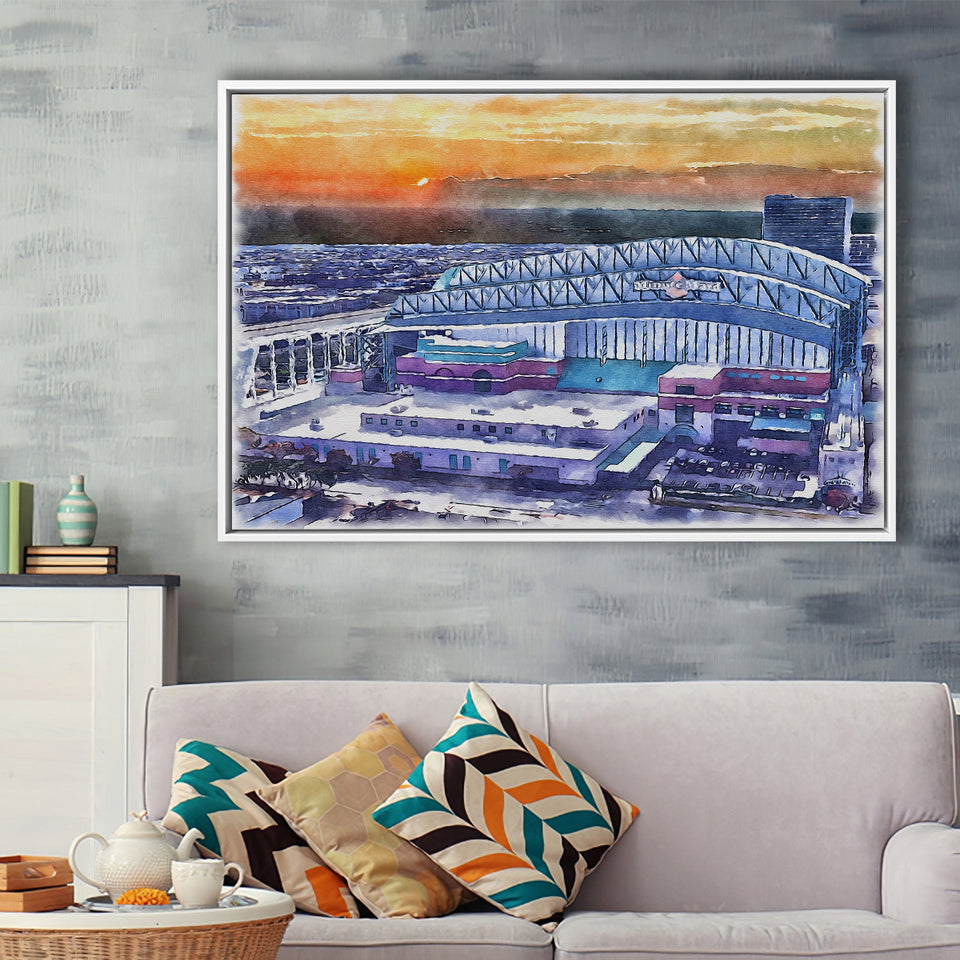 Minute Maid Park WaterColor Framed Canvas Prints, Houston Texas Baseball Watercolor, Stadium Art Gifts, Floating Frame