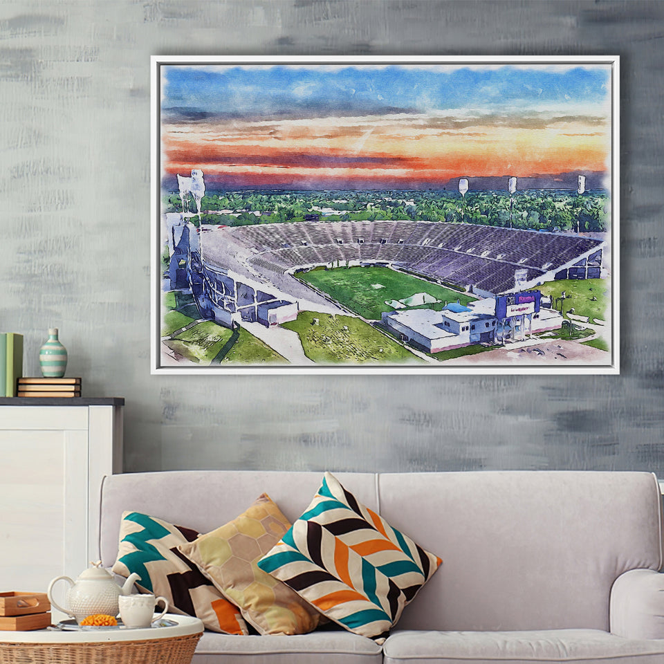Mississippi Veterans Memorial Stadium WaterColor Framed Canvas Prints, Stadium Art Gifts, Floating Frame