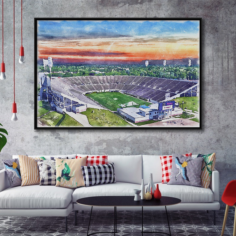 Mississippi Veterans Memorial Stadium WaterColor Framed Canvas Prints, Stadium Art Gifts, Floating Frame