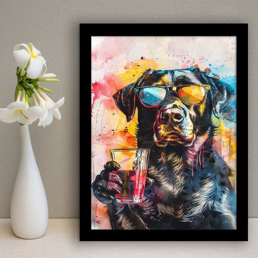 Modern Dog With Sunglasses Cool Pet Art, Framed Art Print Wall Decor, Framed Picture