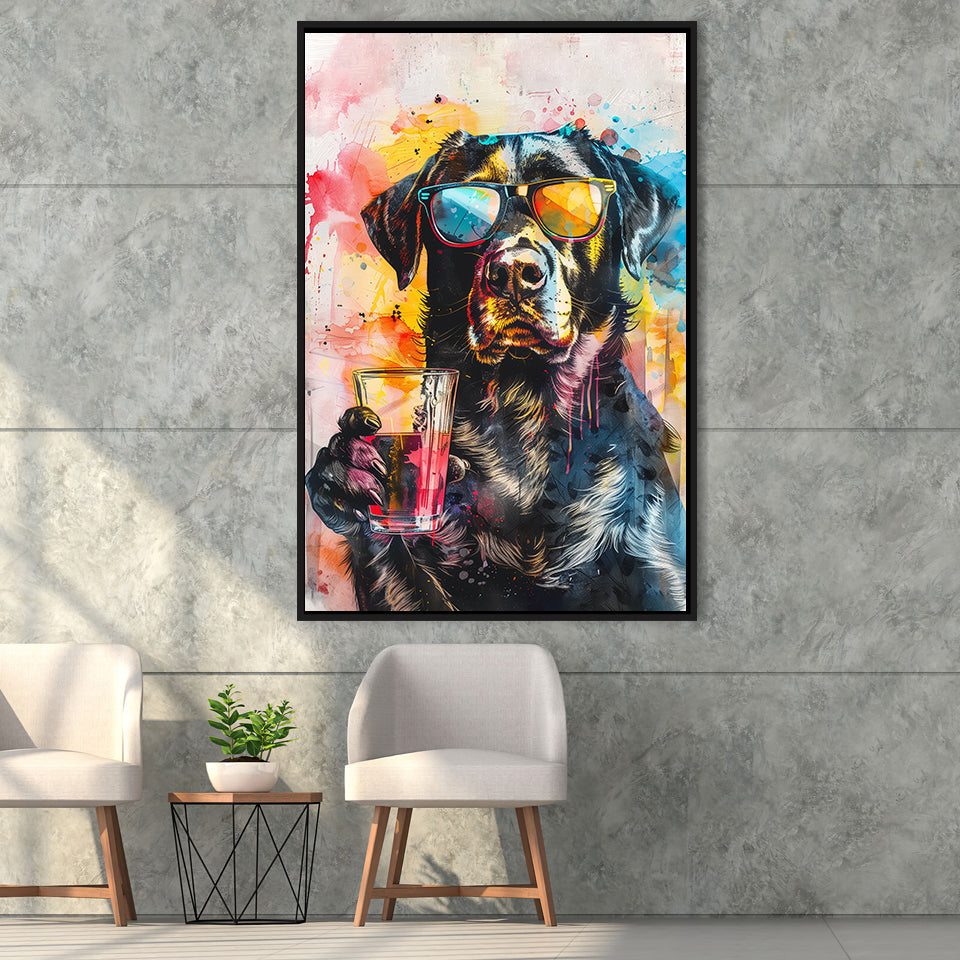 Modern Dog With Sunglasses Cool Pet Art, Framed Canvas Painting, Framed Canvas Prints Wall Art Decor