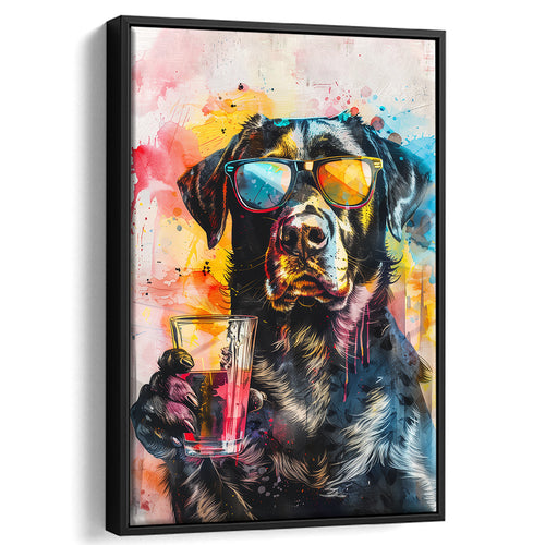 Modern Dog With Sunglasses Cool Pet Art, Framed Canvas Painting, Framed Canvas Prints Wall Art Decor