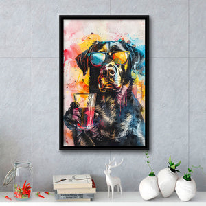 Modern Dog With Sunglasses Cool Pet Art, Framed Canvas Painting, Framed Canvas Prints Wall Art Decor