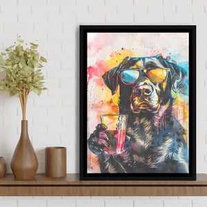 Modern Dog With Sunglasses Cool Pet Art, Framed Canvas Painting, Framed Canvas Prints Wall Art Decor