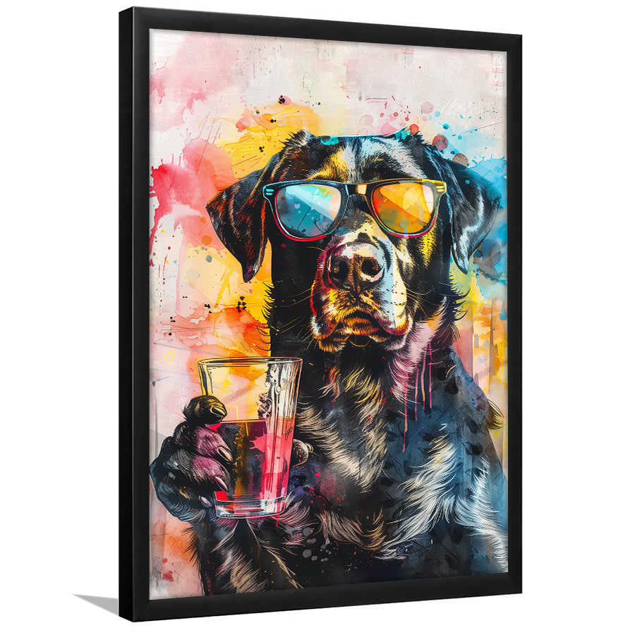 Modern Dog With Sunglasses Cool Pet Art, Framed Art Print Wall Decor, Framed Picture