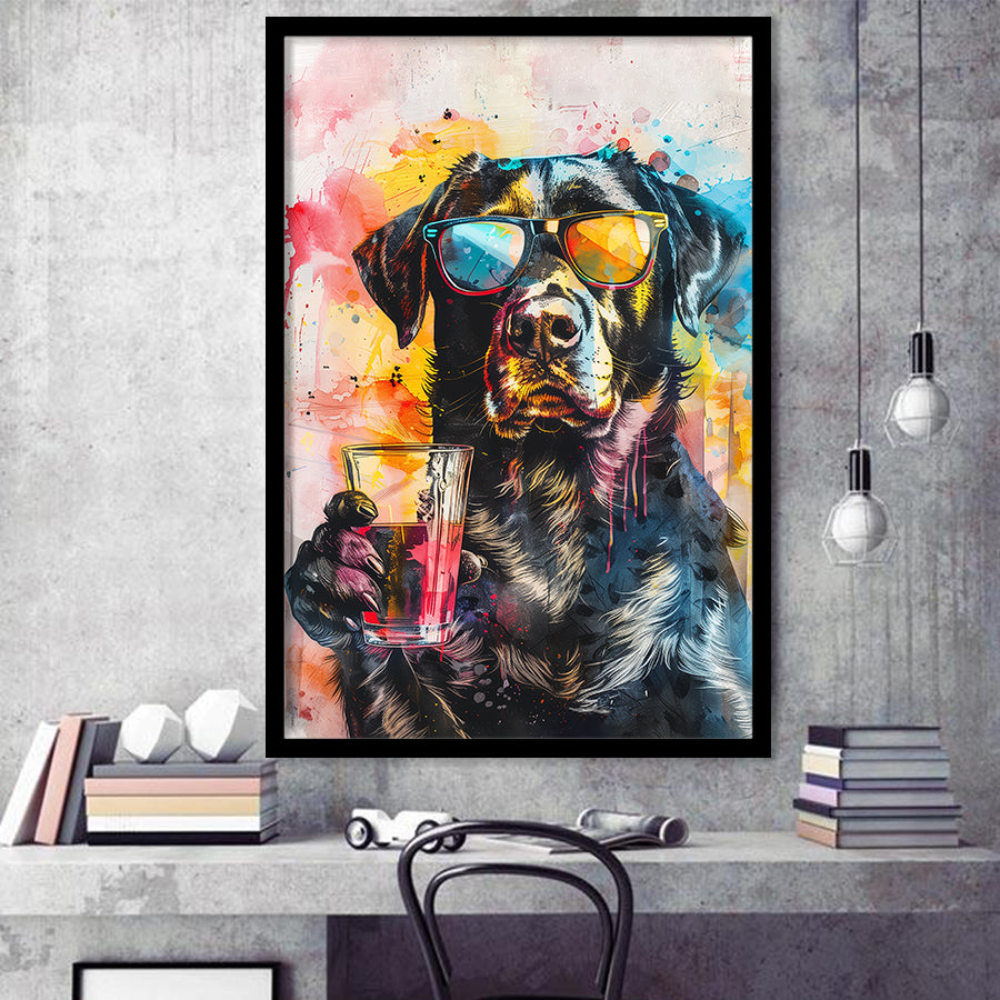 Modern Dog With Sunglasses Cool Pet Art, Framed Art Print Wall Decor, Framed Picture