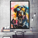 Modern Dog With Sunglasses Cool Pet Art, Framed Art Print Wall Decor, Framed Picture