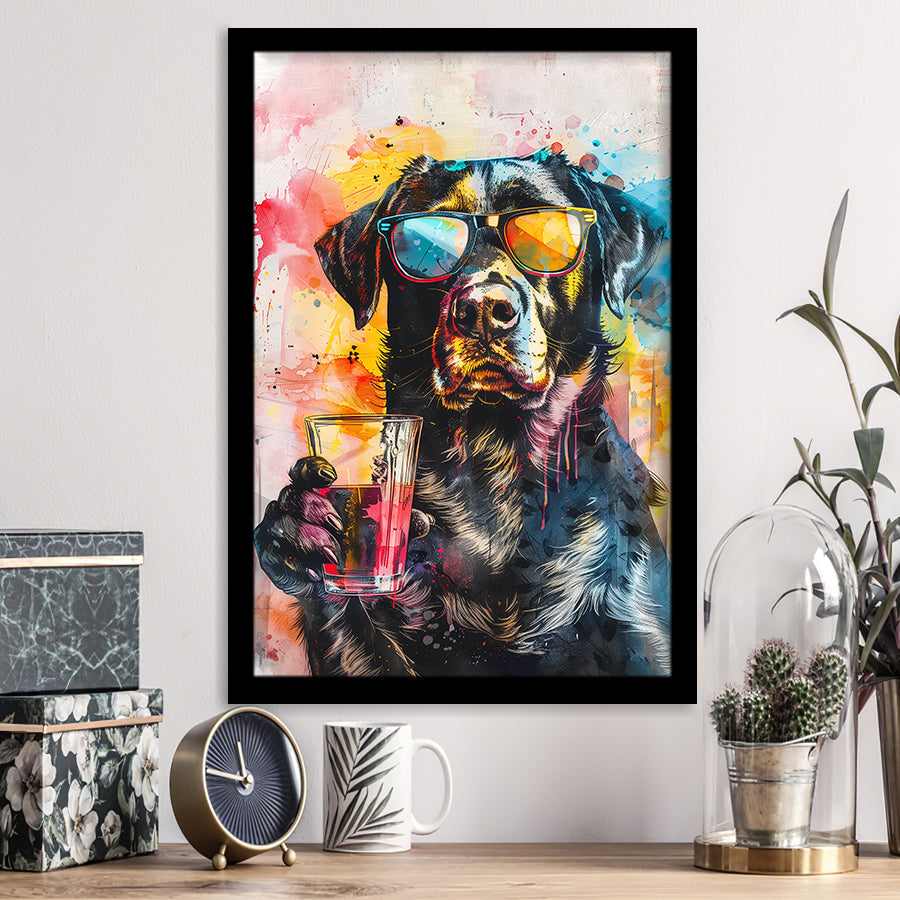 Modern Dog With Sunglasses Cool Pet Art, Framed Art Print Wall Decor, Framed Picture