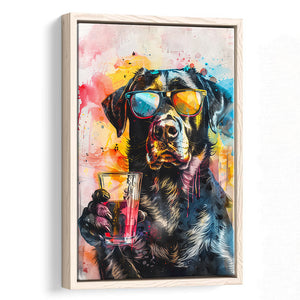 Modern Dog With Sunglasses Cool Pet Art, Framed Canvas Painting, Framed Canvas Prints Wall Art Decor