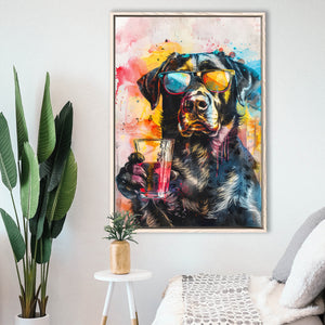 Modern Dog With Sunglasses Cool Pet Art, Framed Canvas Painting, Framed Canvas Prints Wall Art Decor