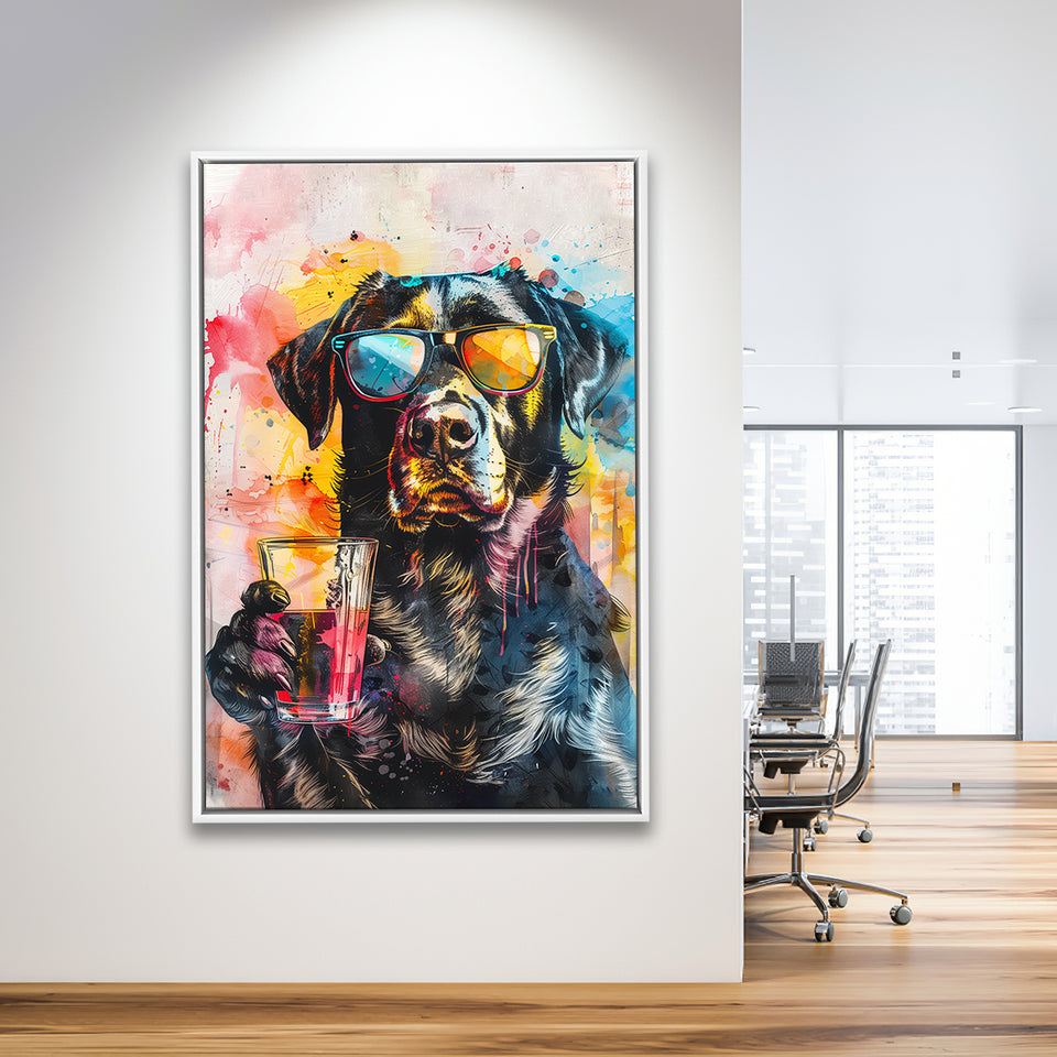 Modern Dog With Sunglasses Cool Pet Art, Framed Canvas Painting, Framed Canvas Prints Wall Art Decor