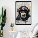 Monkey Wearing Sunglasses, Kids Art, Framed Canvas Prints Wall Art Decor, Floarting Frame Painting Canvas Art