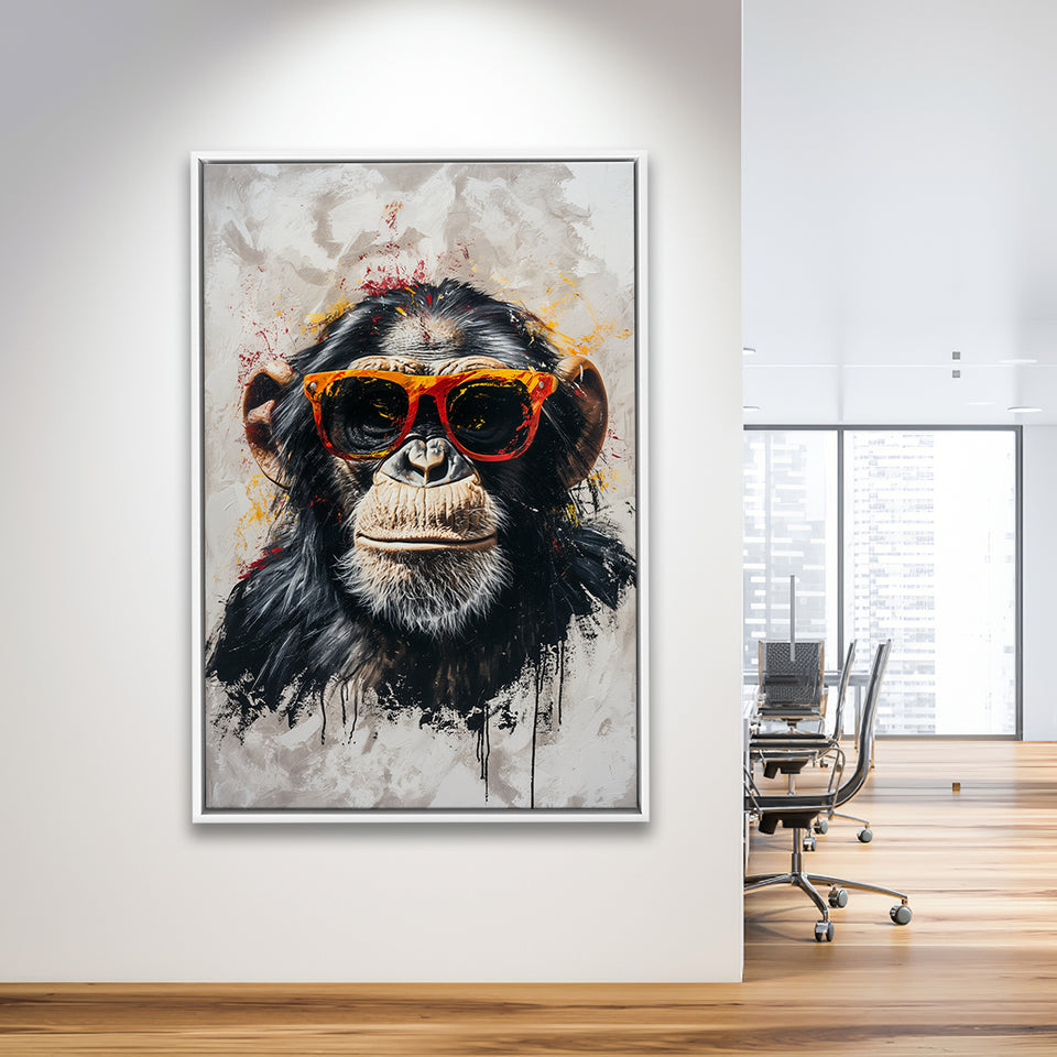 Monkey Wearing Sunglasses, Kids Art, Framed Canvas Prints Wall Art Decor, Floarting Frame Painting Canvas Art