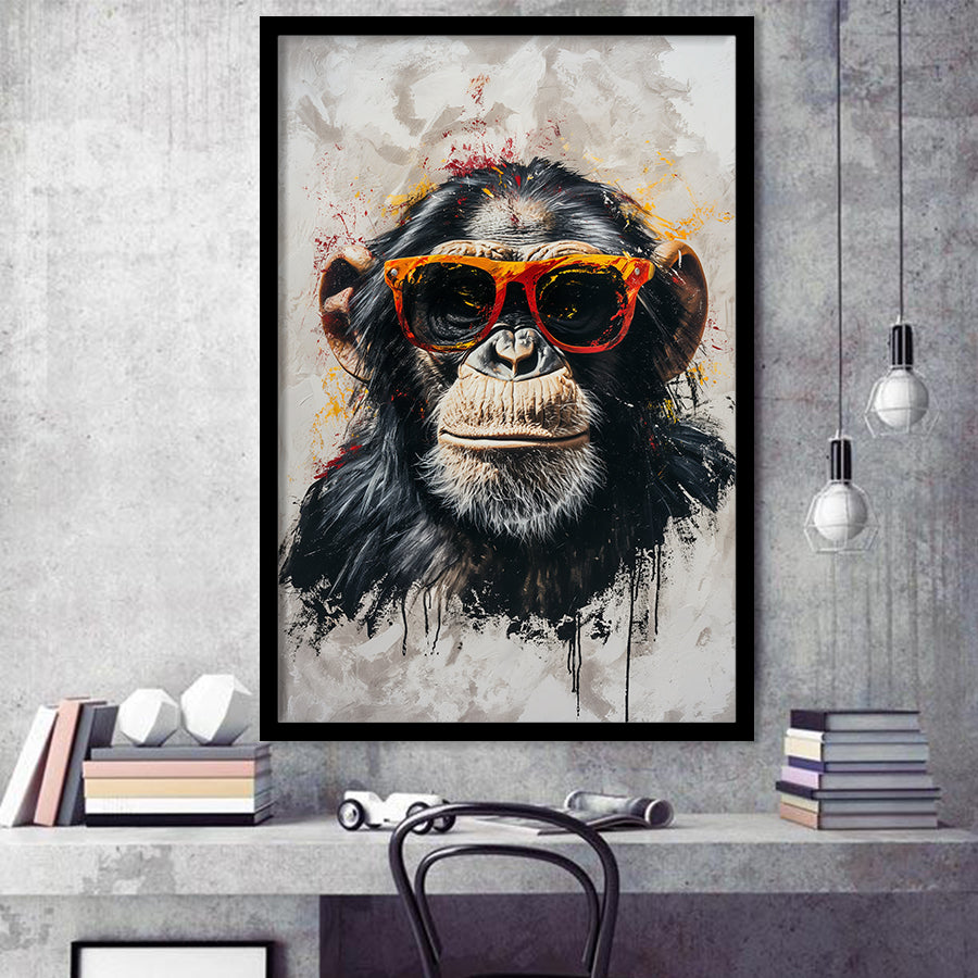 Monkey Wearing Sunglasses, Kids Art, Framed Art Prints Wall Decor, Picture Framed Painting