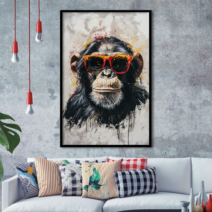 Monkey Wearing Sunglasses, Kids Art, Framed Art Prints Wall Decor, Picture Framed Painting