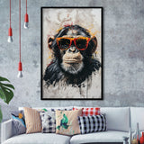 Monkey Wearing Sunglasses, Kids Art, Framed Art Prints Wall Decor, Picture Framed Painting